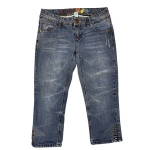 Juniors Capri Jean Pants Peddle Pushers Crop Y2K Blue Denim Stud Accents Size 3